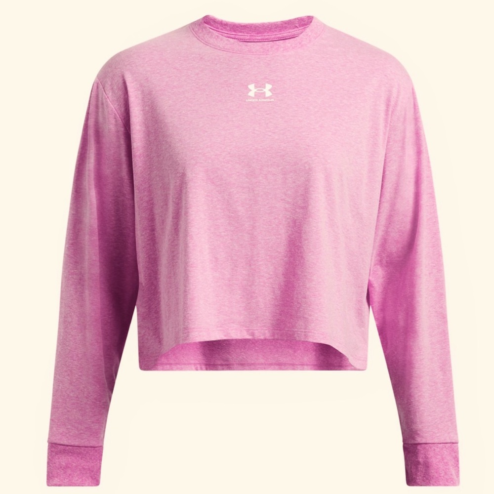 NWOT Under Armour Pink Heather Long Sleeve Crop Top - Small